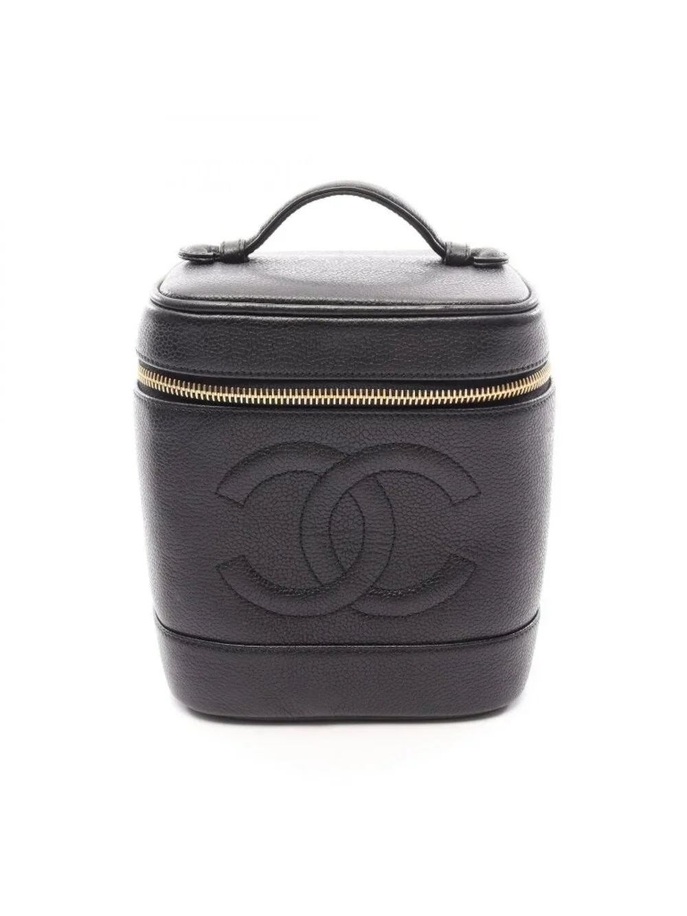Chanel Handbag CC Logo Black Caviar Leather CC Vertical Vanity
